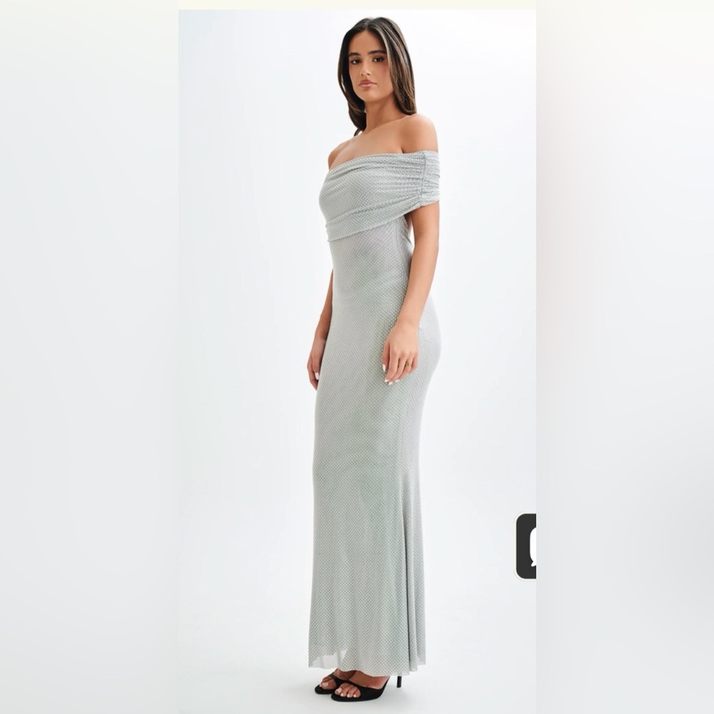 Meshki Diamanté silver maxi dress M glittery sequins - Picture 10 of 16